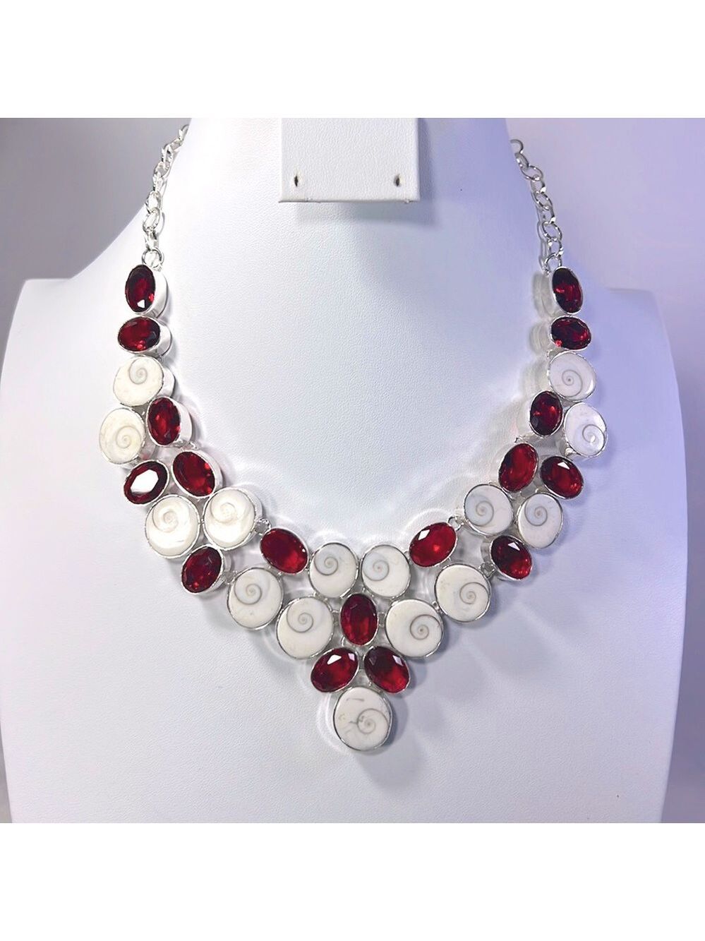 ❤️Set❤️ Shiva 🐚 Shell Garnet 925 Large Necklace & Large Bracelet Set